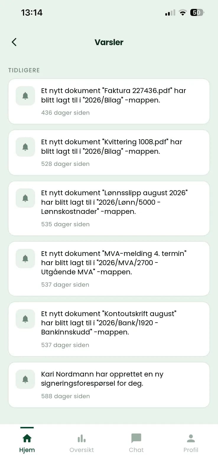 Varsler om nye dokumenter og signeringsforespørsler